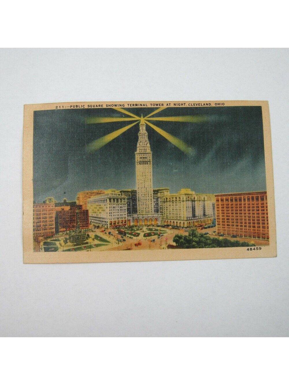 Lot of 2 Vintage 1943 Linen Postcards Cleveland Ohio Terminal Tower Stadium Mall